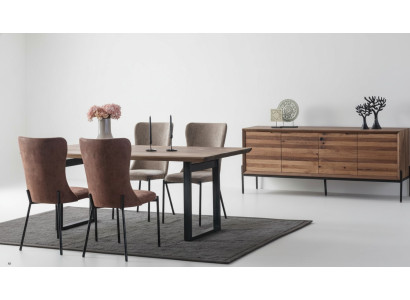 Salle à manger de luxe en marron Ensemble de table à manger rectangulaire 4x chaises Buffet