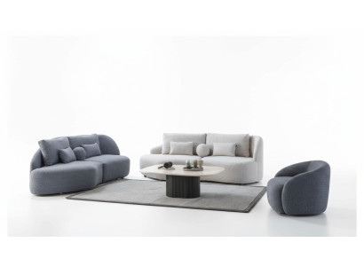 Salon gris-blanc Ensemble 3+3 places Fauteuil design en textile en 3 pièces