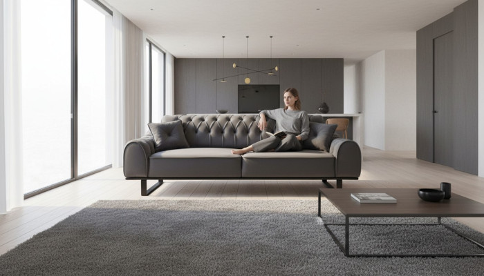 Canapé chesterfield gris 3 places - Canapé de salon de designer chic à trois places