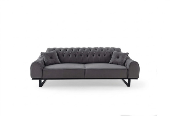 Canapé chesterfield gris 3 places - Canapé de salon de designer chic à trois places