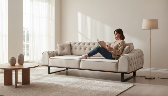 3 places de salon exclusives Beige Canapés de designer de luxe neufs