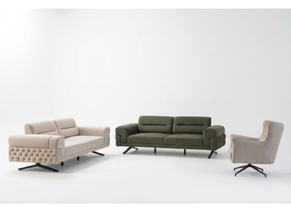 Salle de séjour vert foncé ensemble de canapés exclusif 2x canapé 3 places 1 place