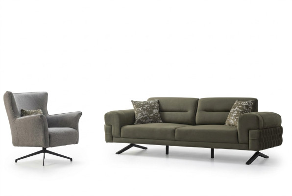 Ensemble de sièges de salon vert et blanc exclusif avec un fauteuil rembourré trois places