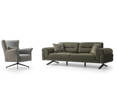 Ensemble de sièges de salon vert et blanc exclusif avec un fauteuil rembourré trois places