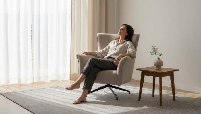 Salon beige Fauteuil relax monoplace de designer Rembourrage Pieds en métal