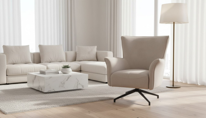 Salon beige Fauteuil relax monoplace de designer Rembourrage Pieds en métal