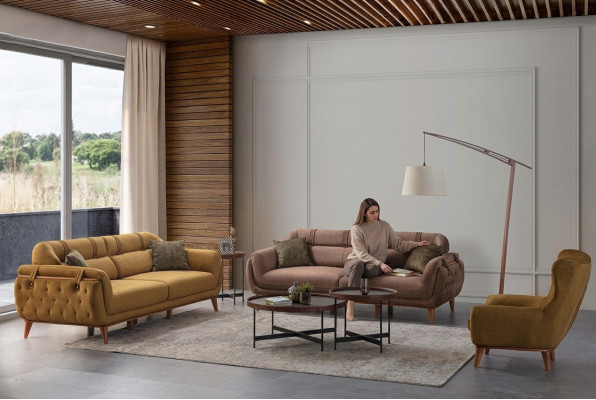 Chesterfield Brow Suite Salon Canapés 2x Trois Places Fauteuil Meubles