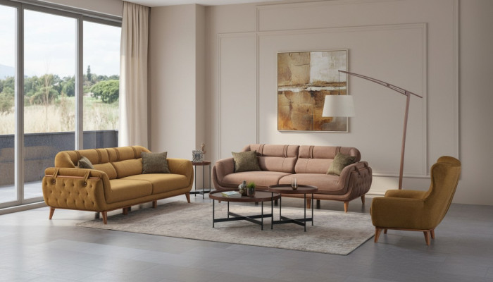 Chesterfield Brow Suite Salon Canapés 2x Trois Places Fauteuil Meubles