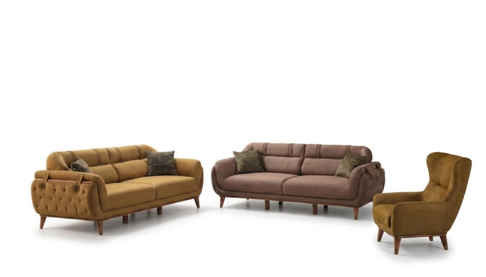 Chesterfield Brow Suite Salon Canapés 2x Trois Places Fauteuil Meubles