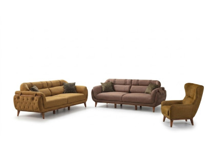 Chesterfield Brow Suite Salon Canapés 2x Trois Places Fauteuil Meubles