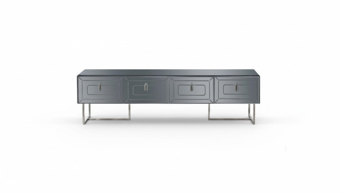 Meuble TV bas gris exclusif pour salon avec portes vitrées 4.