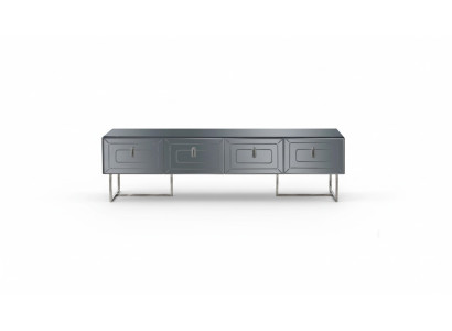 Meuble TV bas gris exclusif pour salon avec portes vitrées 4.
