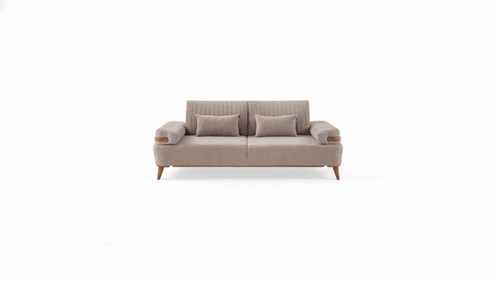 Designer Beige Canapé 3 Places Cadre en Bois Salon Canapé Luxueux