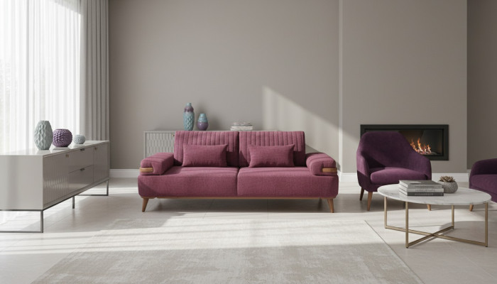Salon Rose 3 Places Canapé Moderne Trois Places Luxueux Rembourré