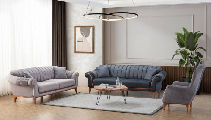 Ensemble salon bleu-gris Moderne, ensemble de canapés 3+3+1 places Fauteuil neuf
