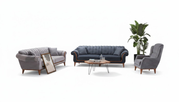 Ensemble salon bleu-gris Moderne, ensemble de canapés 3+3+1 places Fauteuil neuf