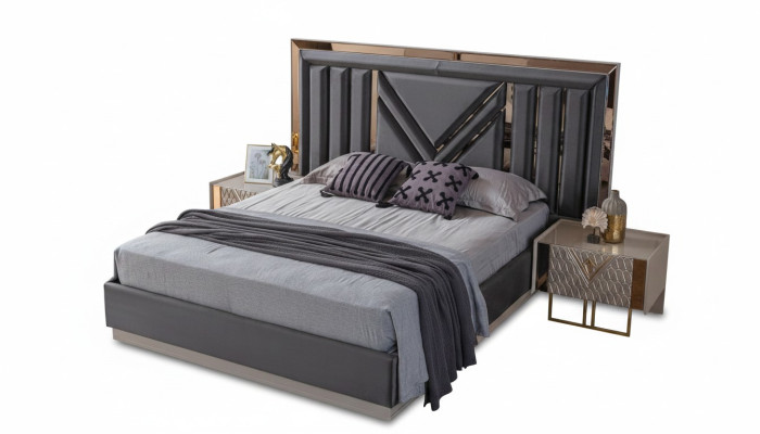 Lit double en acier inoxydable noir, meubles de chambre exclusifs, tables de chevet.