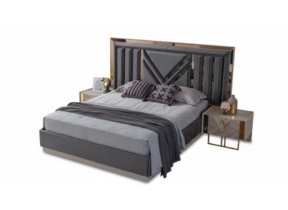 Lit double en acier inoxydable noir, meubles de chambre exclusifs, tables de chevet.