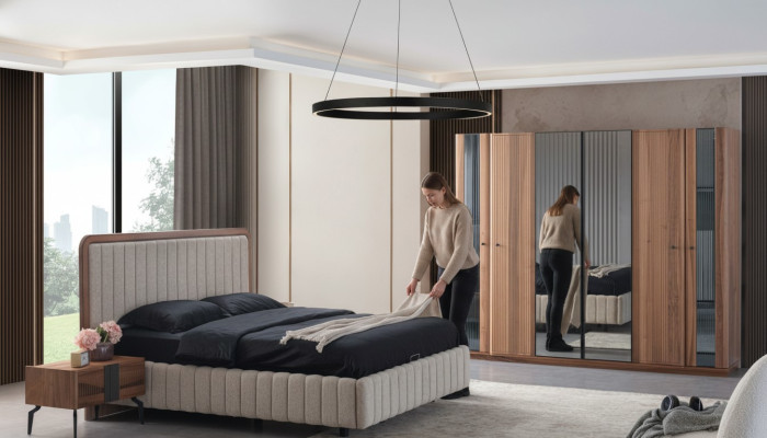 Ensemble de chambre exclusif pour la chambre à coucher avec lit 2x, 2 tables de chevet et armoire 4 pièces.