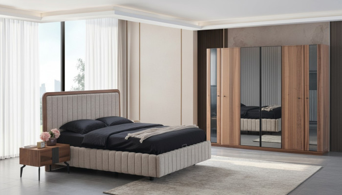 Ensemble de chambre exclusif pour la chambre à coucher avec lit 2x, 2 tables de chevet et armoire 4 pièces.