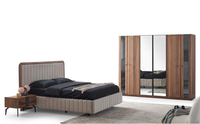 Ensemble de chambre exclusif pour la chambre à coucher avec lit 2x, 2 tables de chevet et armoire 4 pièces.