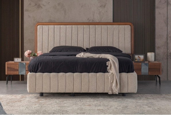 Mobilier de chambre élégant Lit rembourré luxueux Tables de chevet en bois