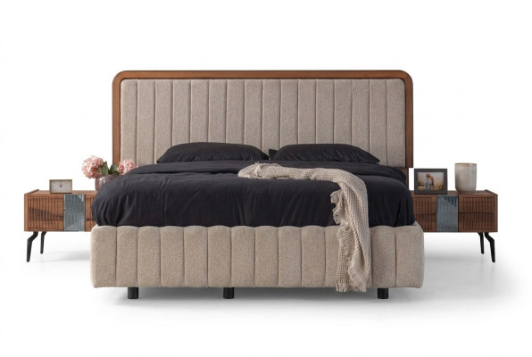 Mobilier de chambre élégant Lit rembourré luxueux Tables de chevet en bois