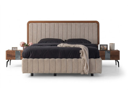 Mobilier de chambre élégant Lit rembourré luxueux Tables de chevet en bois
