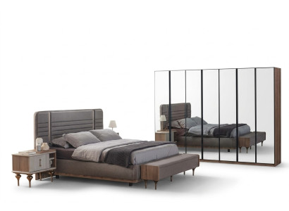Ensemble de meubles de chambre moderne Lit double Tables de chevet Vitrine en verre