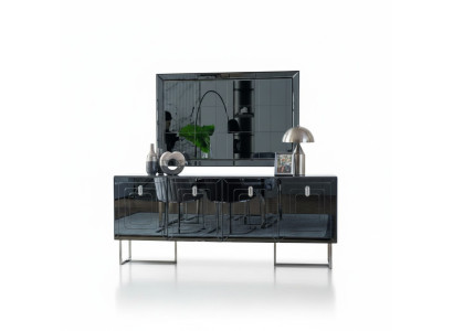 Mobilier de salle à manger gris Miroir en verre Designer Buffet en acier inoxydable Ensemble de luxe