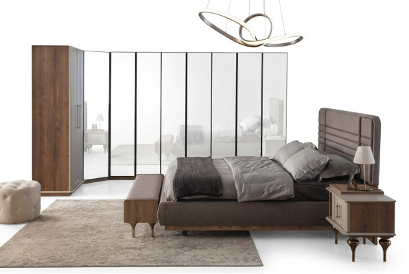 Ensemble de chambre à coucher design Lit double 2x Tables de chevet Armoire d'angle 4 pièces