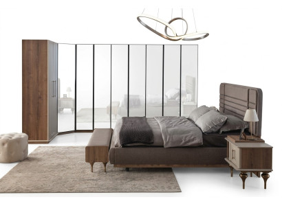 Ensemble de chambre à coucher design Lit double 2x Tables de chevet Armoire d'angle 4 pièces