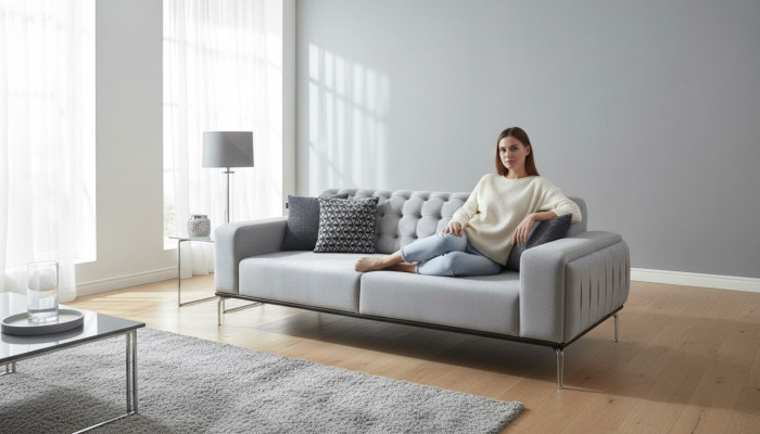 Moderne Chesterfield Light Gray 3-Sitzer Wohnzimmer Luxus-Dreisitzer