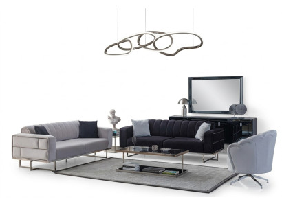 Grands canapés pour le salon en gris, rembourrage design, trois places, fauteuil en textile, 3 pièces.