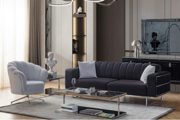Set de sièges modernes, canapés en textile, designer, trois places, fauteuil rembourré.