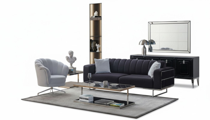 Set de sièges modernes, canapés en textile, designer, trois places, fauteuil rembourré.