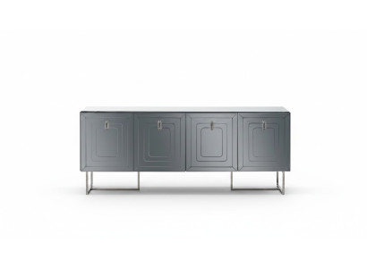 Buffet de salon gris en bois de luxe avec 4 portes et tiroirs design.