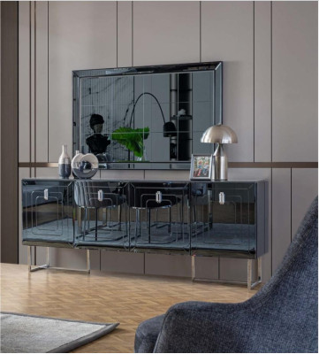 Mobilier de salle à manger Noir-Gris Table à manger rectangulaire 4x chaises en textile