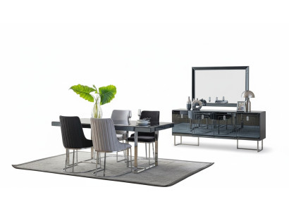 Mobilier de salle à manger Noir-Gris Table à manger rectangulaire 4x chaises en textile