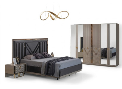 Meubles de chambre gris Lit double Armoire Tables de chevet Ensemble de 4 pièces