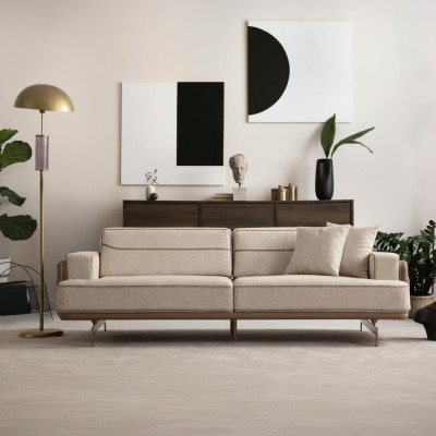 Un canapé exclusif de couleur beige à 3 places, mobilier moderne pour le salon, canapé rembourré.