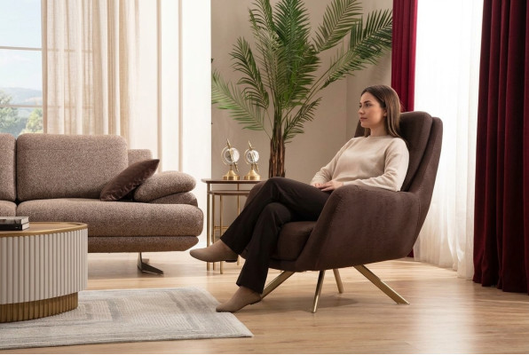 Fauteuil en velours marron Fauteuil moderne Salon Meubles en textile