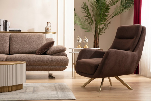 Fauteuil en velours marron Fauteuil moderne Salon Meubles en textile
