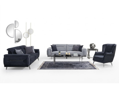 Canapés de salon gris, canapés design, canapé 3 places de luxe et fauteuil 1 place