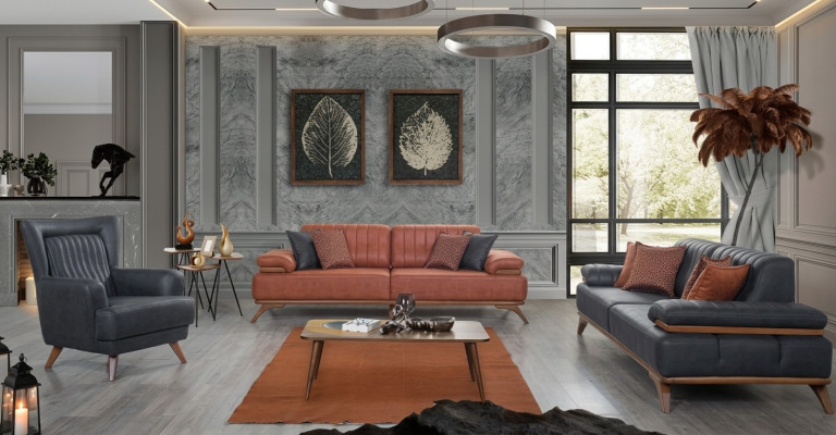 Ensemble de salon design en similicuir : canapés et fauteuils en cuir, ensemble de meubles 3 pièces.