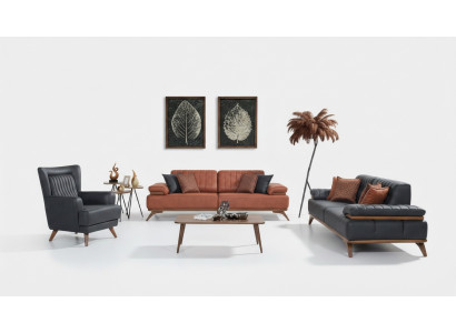 Ensemble de salon design en similicuir : canapés et fauteuils en cuir, ensemble de meubles 3 pièces.