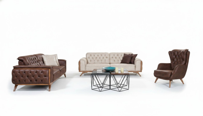 Chesterfield ensemble en similicuir, fauteuil designer moderne trois places, 3 pièces