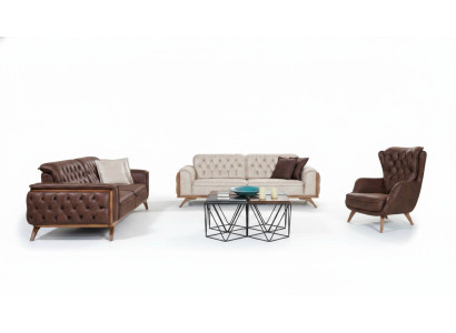 Chesterfield ensemble en similicuir, fauteuil designer moderne trois places, 3 pièces