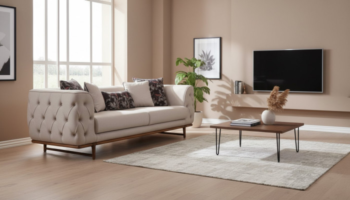Beige clair Chesterfield Trois places Luxueux canapé élégant à trois places revêtement 