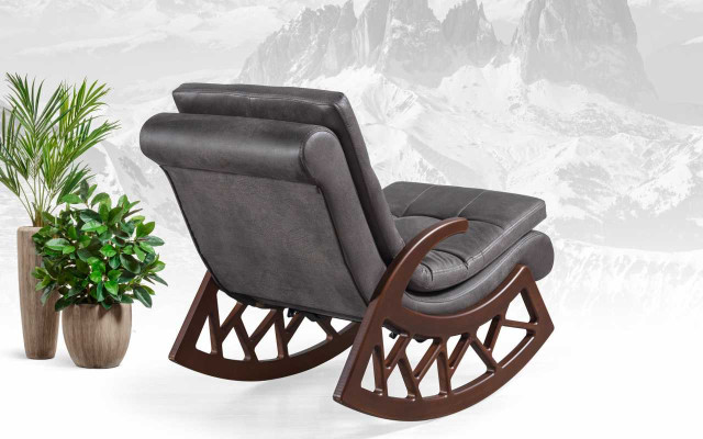 exclusif chaise à bascule grise Salon Meubles de relaxation Cadre en bois nouveau